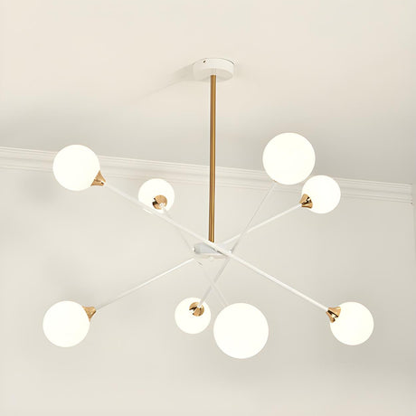 Contemporary Gold White Metal Glass Globe Chandelier Image - 2