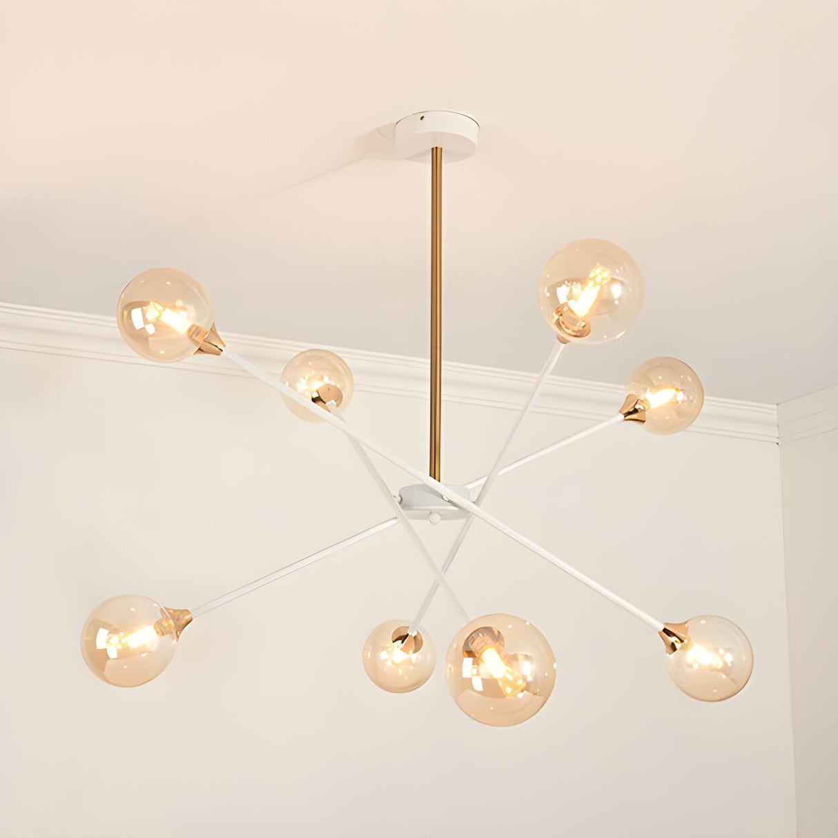 Contemporary Gold White Metal Glass Globe Chandelier Image - 5