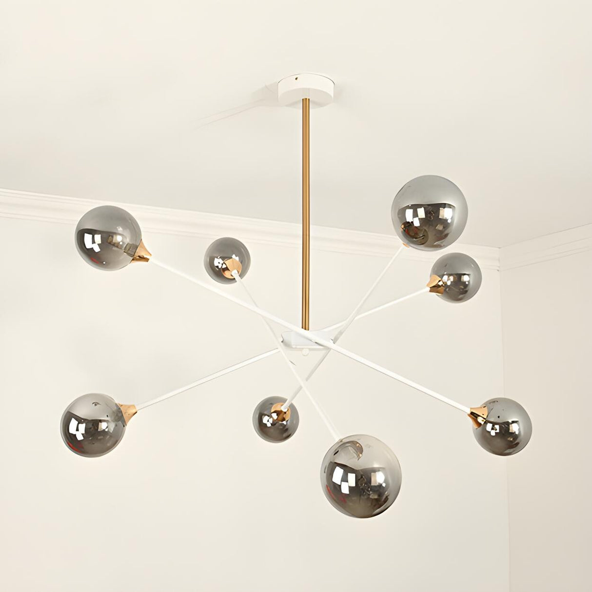 Contemporary Gold White Metal Glass Globe Chandelier Image - 7