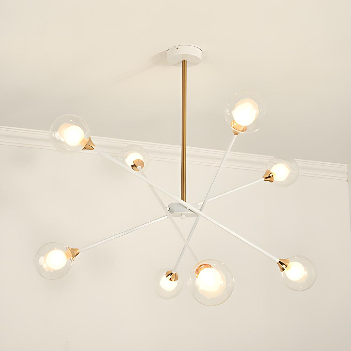 Contemporary Gold White Metal Glass Globe Chandelier Image - 9