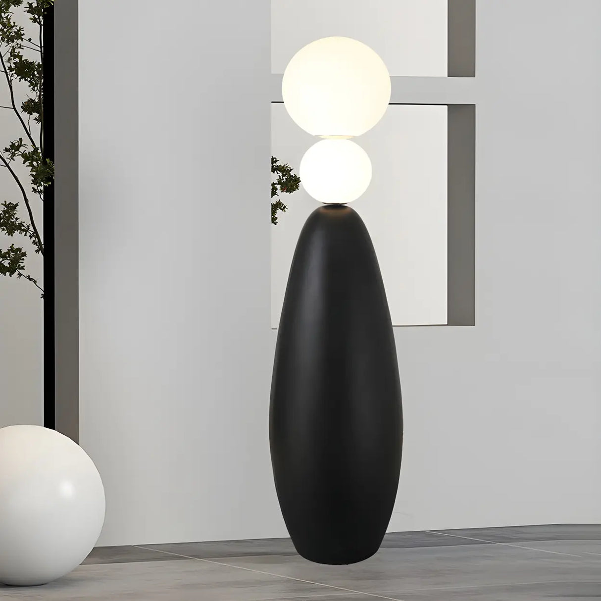 Contemporary Gourd Black Sculptural Resin Floor Lamp Image - 3