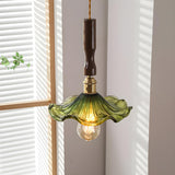 Contemporary Green Clear Glass Flower Pendant Light Image - 5