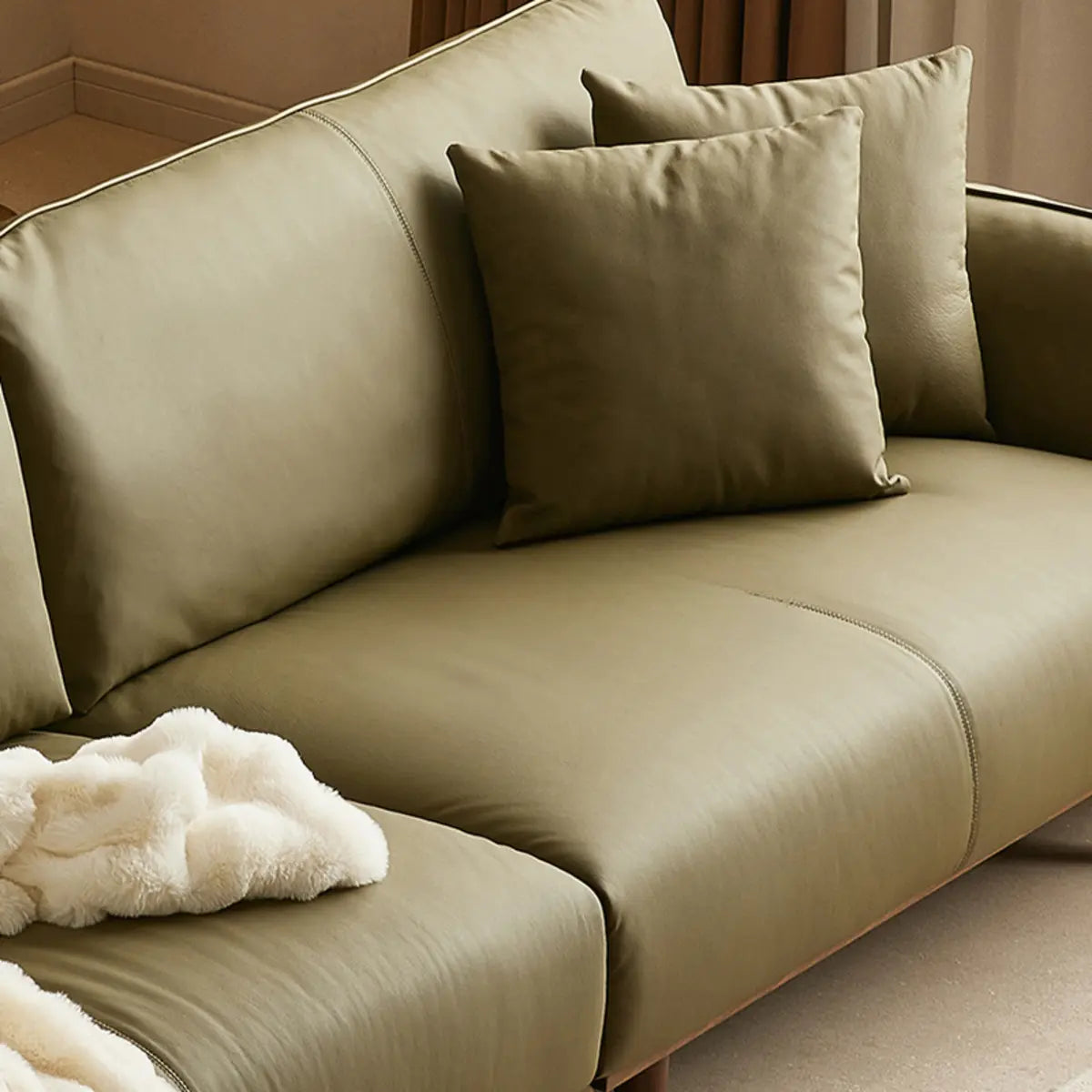 Contemporary Green Nappa Leather Wooden Frame Sofa Image - 12