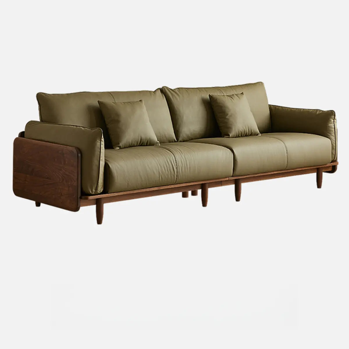 Contemporary Green Nappa Leather Wooden Frame Sofa Image - 7