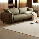 Contemporary Green Nappa Leather Wooden Frame Sofa Image - 9