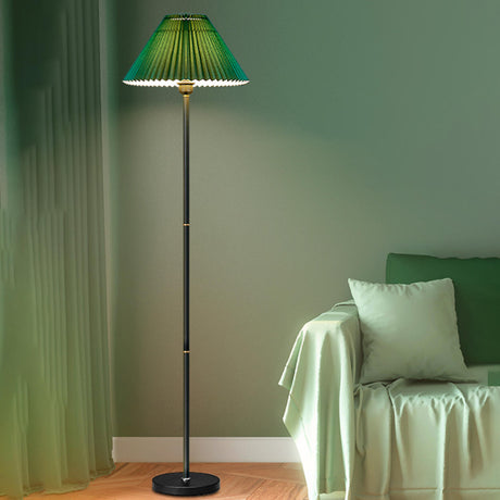 Contemporary Green Pleated Metal Column Floor Light Image - 1