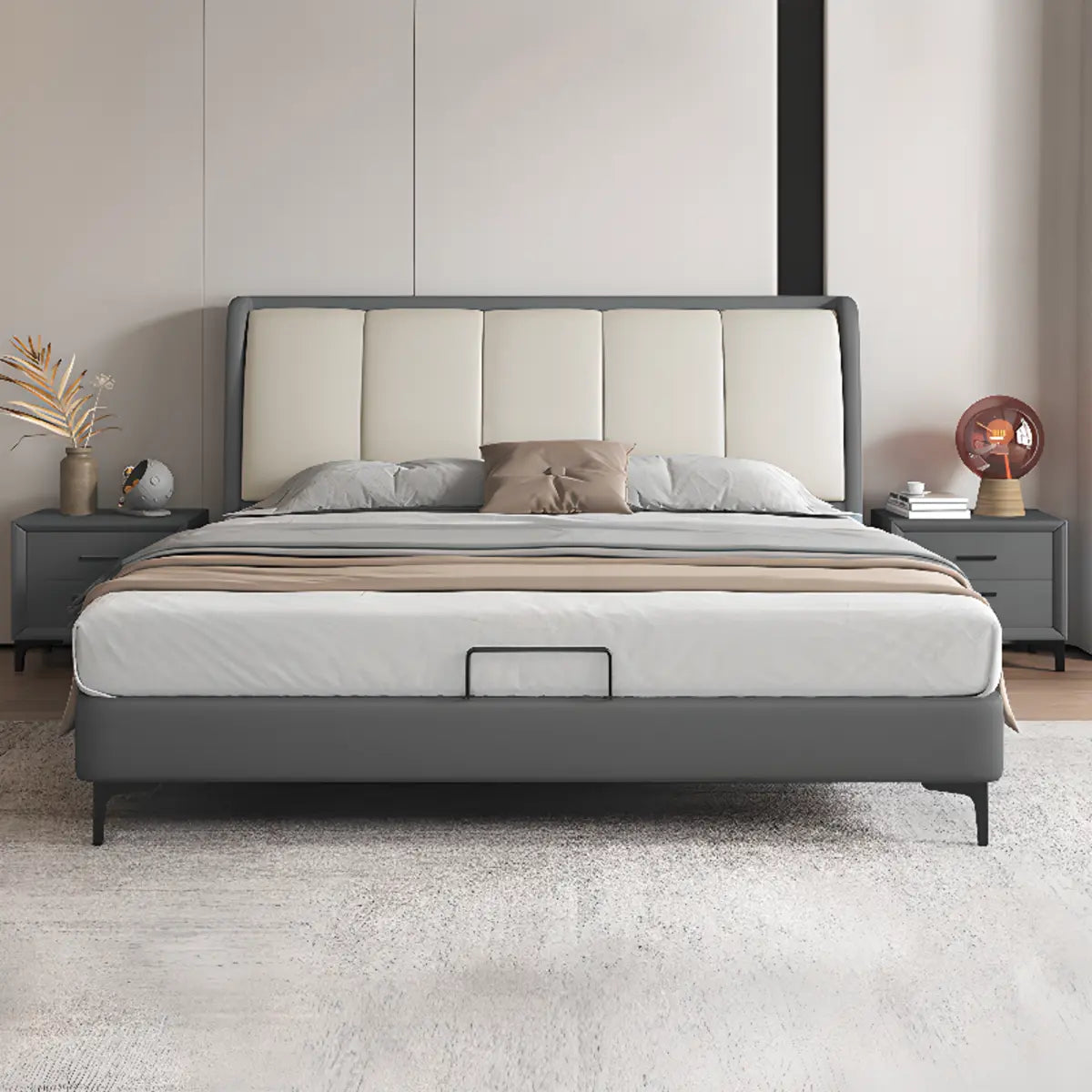 Contemporary Grey Untufted King Storage Platform Bed Image - 1