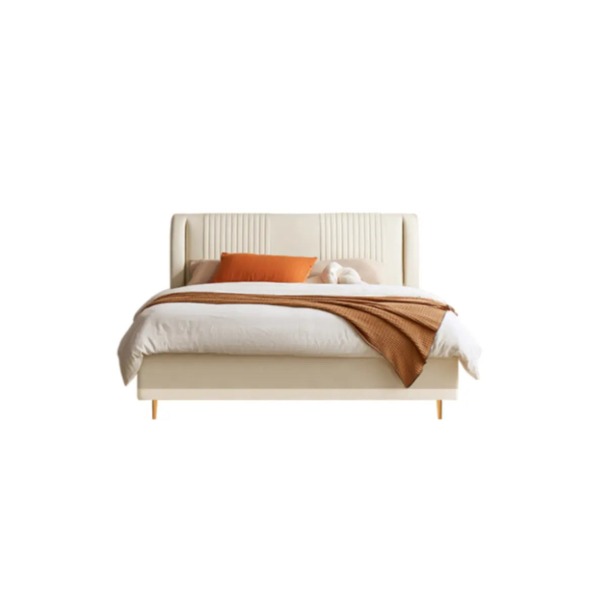 Contemporary Headboard Upholstered White Queen Panel Bed Image - 2