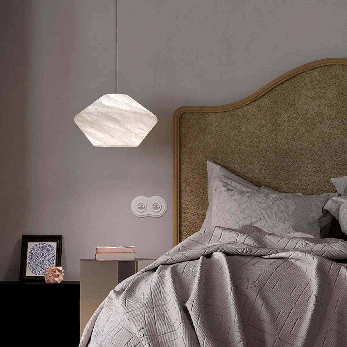 Contemporary Hexagon Alabaster Bedroom Pendant Light Image - 1