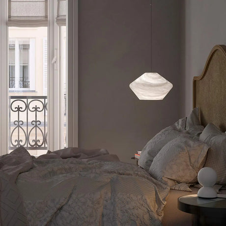 Contemporary Hexagon Alabaster Bedroom Pendant Light Image - 2