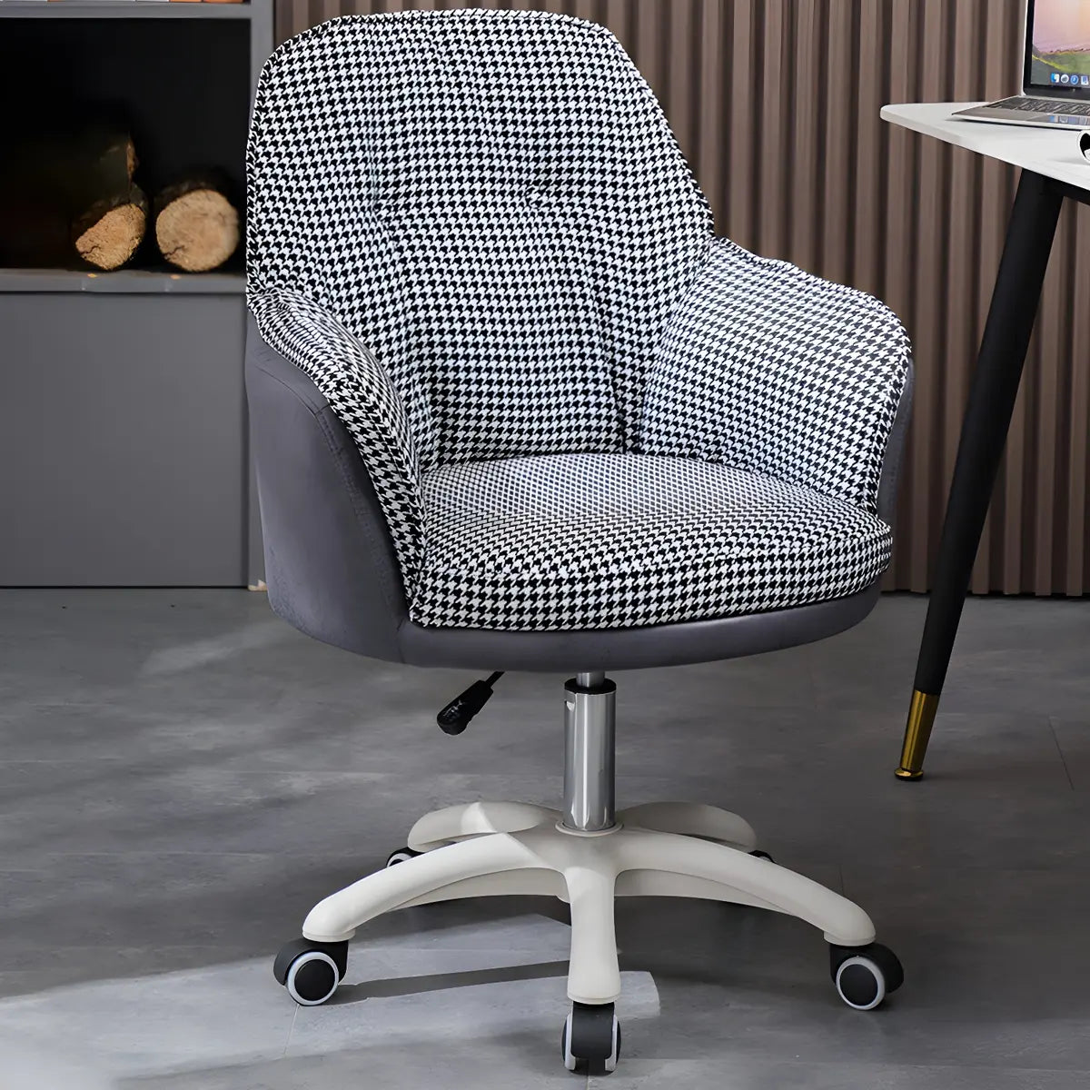 Contemporary Houndstooth Office Chair with Wheels Image - 55