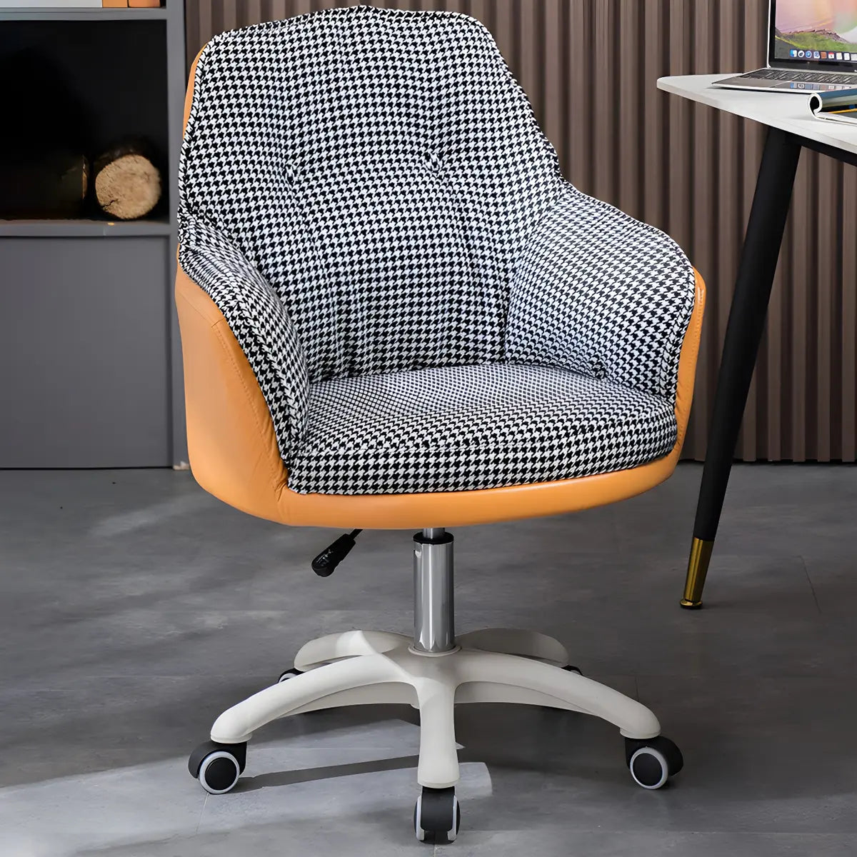 Contemporary Houndstooth Office Chair with Wheels Image - 75