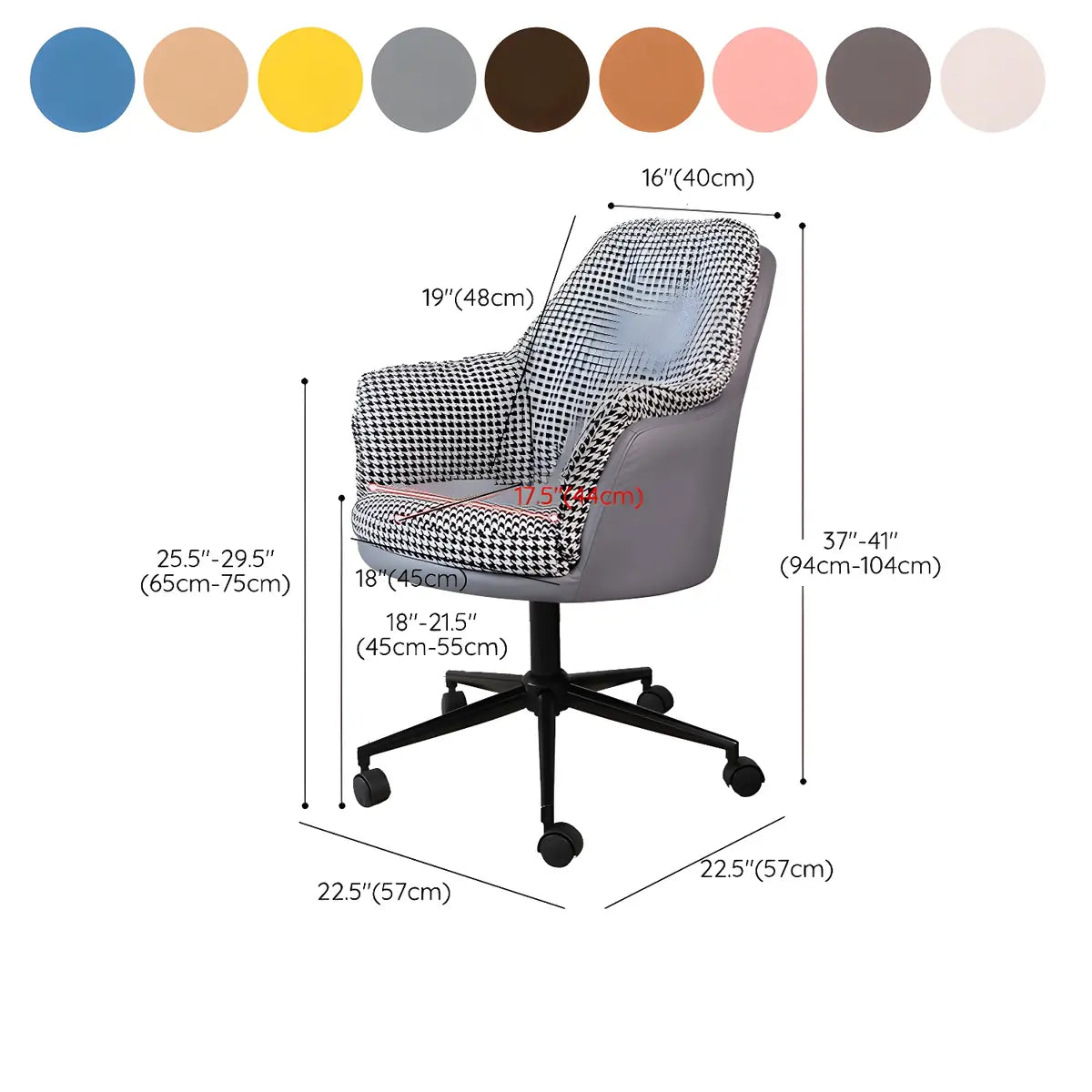 Contemporary Houndstooth Office Chair with Wheels Image - 81