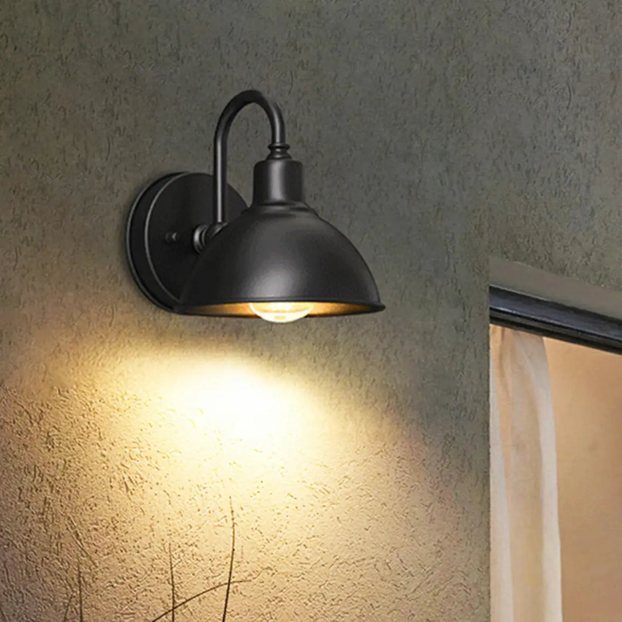 Contemporary Iron Black Dome External Wall LED Sconce Image - 12