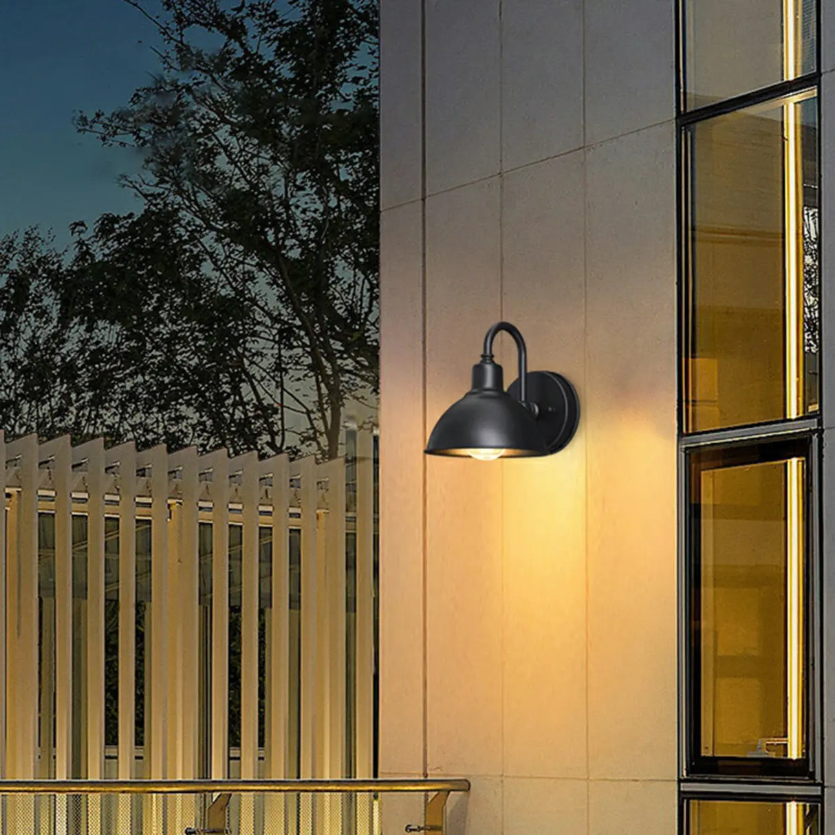 Contemporary Iron Black Dome External Wall LED Sconce Image - 3