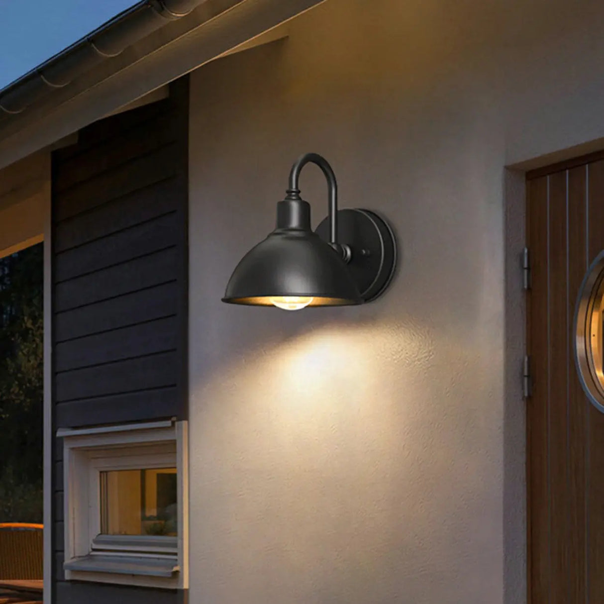 Contemporary Iron Black Dome External Wall LED Sconce Image - 5