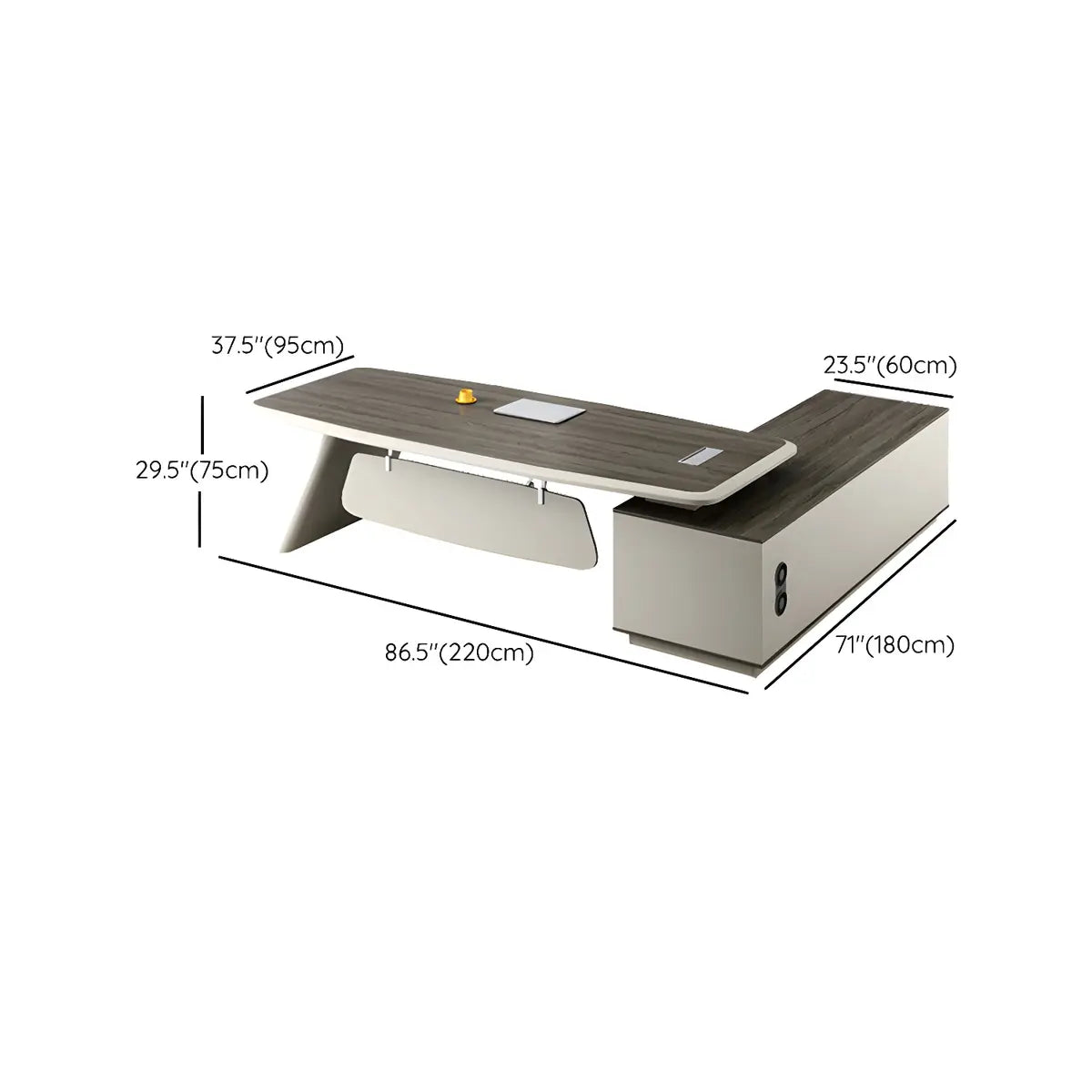 Contemporary L-Shape Gray Wood Cabinet Executive Desk Image - 13