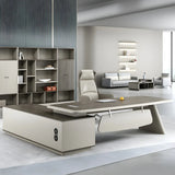 Contemporary L-Shape Gray Wood Cabinet Executive Desk Image - 2