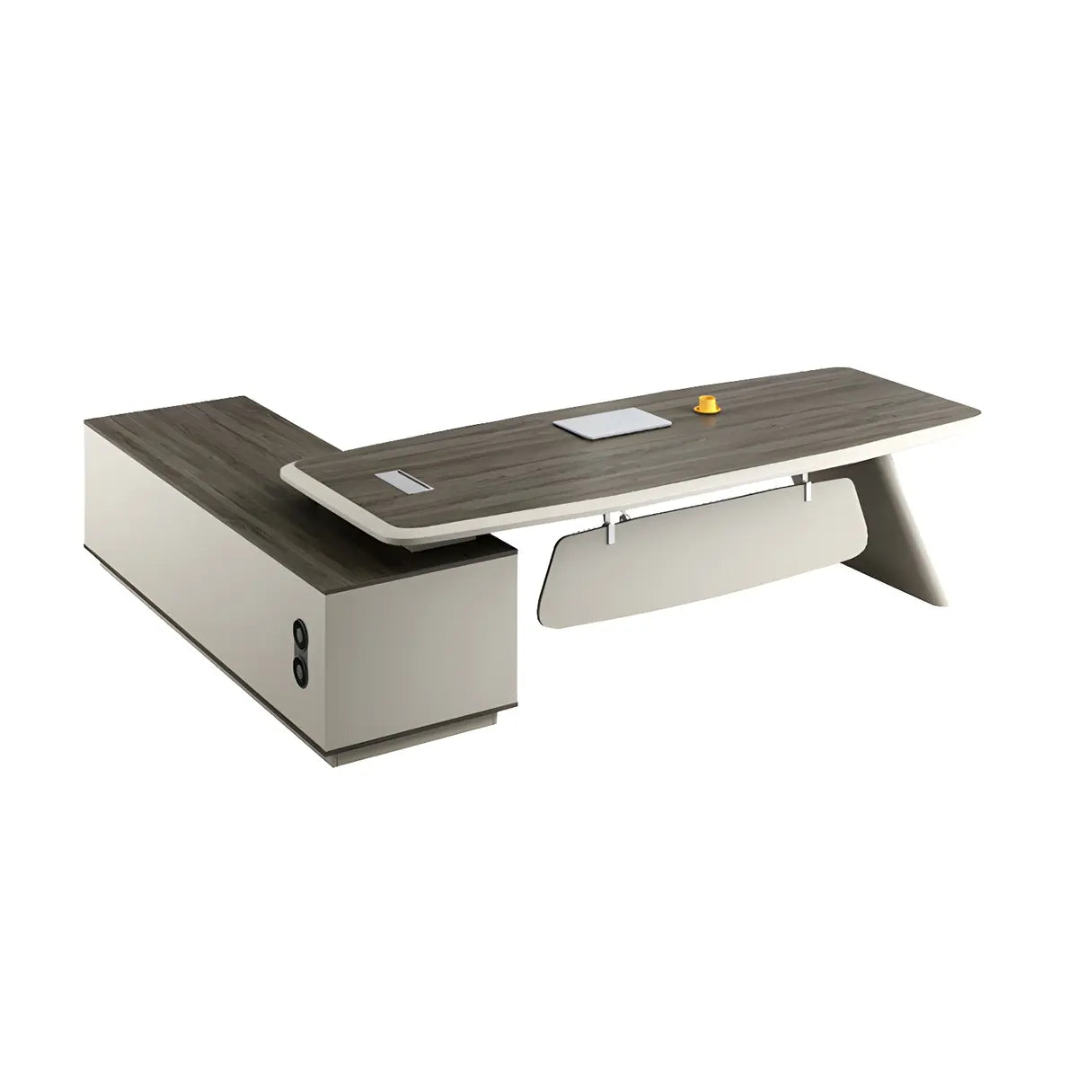 Contemporary L-Shape Gray Wood Cabinet Executive Desk Image - 5