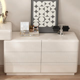 Contemporary L-Shape White Vanity Set with Mirror and Stool Image - 10