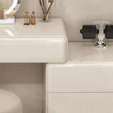 Contemporary L-Shape White Vanity Set with Mirror and Stool Image - 11