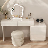 Contemporary L-Shape White Vanity Set with Mirror and Stool Image - 2