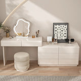 Contemporary L-Shape White Vanity Set with Mirror and Stool Image - 3