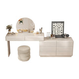 Contemporary L-Shape White Vanity Set with Mirror and Stool Image - 5