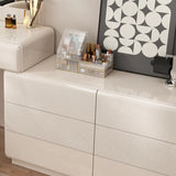 Contemporary L-Shape White Vanity Set with Mirror and Stool Image - 7