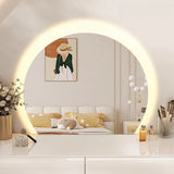 Contemporary L-Shape White Vanity Set with Mirror and Stool Image - 9