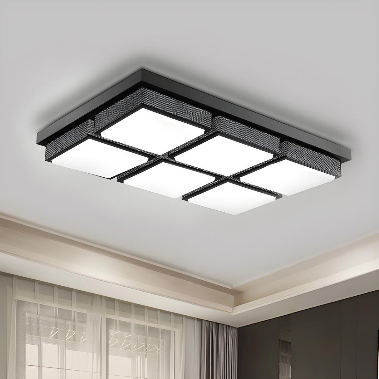 Contemporary Large Black Rectangle Flush Mount Light Image - 3