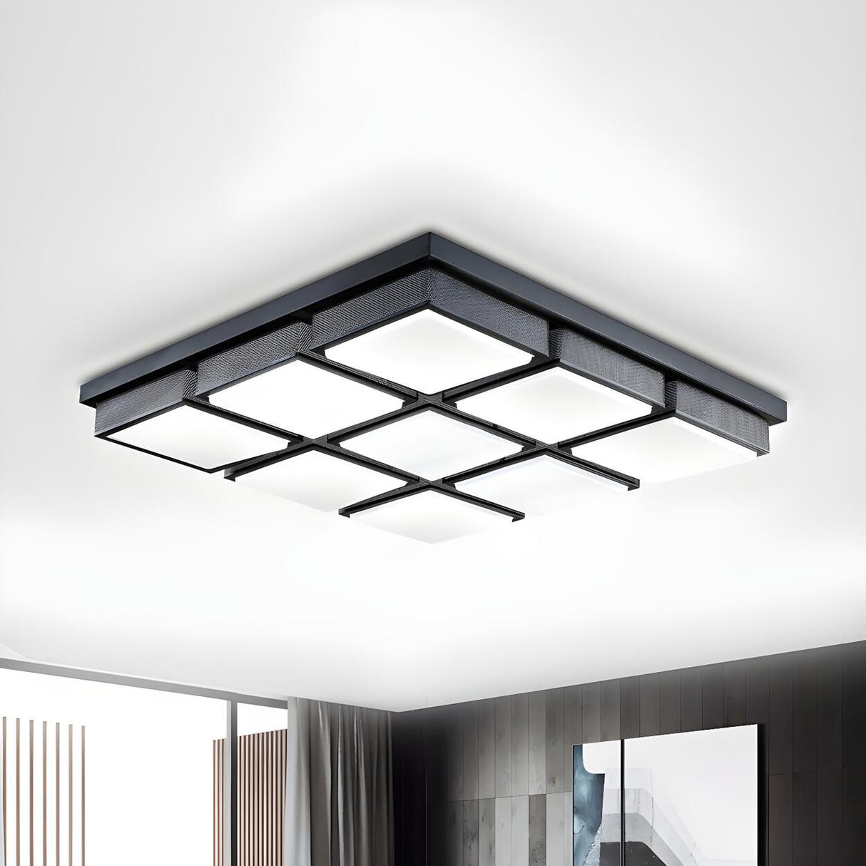 Contemporary Large Black Rectangle Flush Mount Light Image - 7