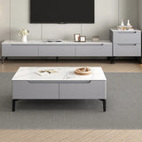 Contemporary Light Gray Stone TV Stand with Drawers Image - 4