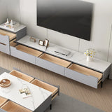 Contemporary Light Gray Stone TV Stand with Drawers Image - 6