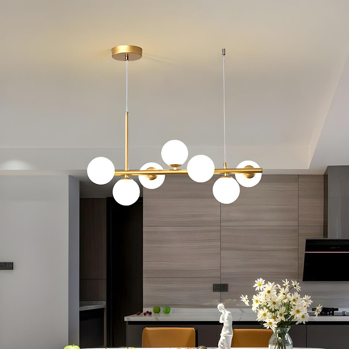 Contemporary Linear Glass Globe Island Pendant Light Image - 20