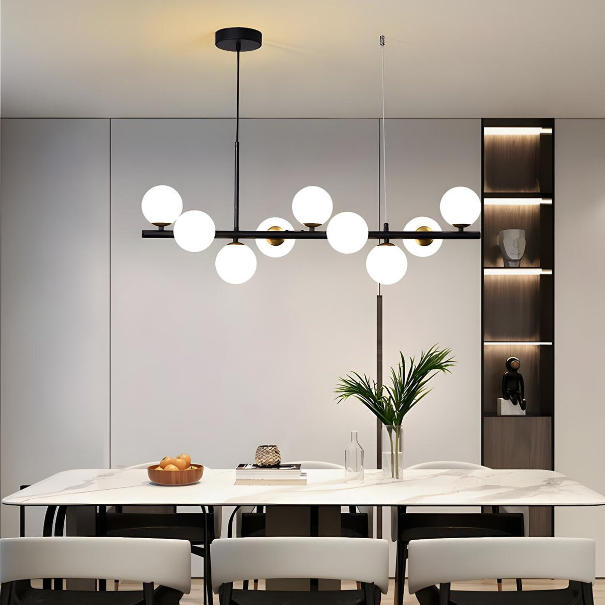 Contemporary Linear Glass Globe Island Pendant Light Image - 5