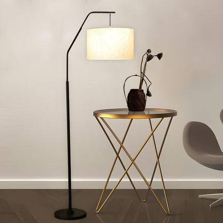 Contemporary Linen Cylinder Shade Arc Floor Lamp Image - 1