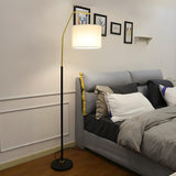 Contemporary Linen Cylinder Shade Arc Floor Lamp Image - 13