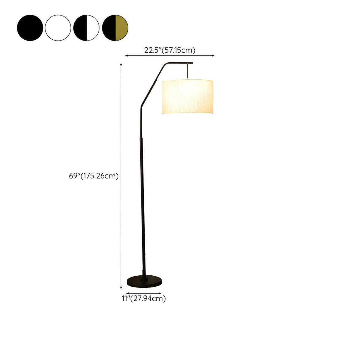 Contemporary Linen Cylinder Shade Arc Floor Lamp 