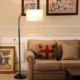 Contemporary Linen Cylinder Shade Arc Floor Lamp Image - 8