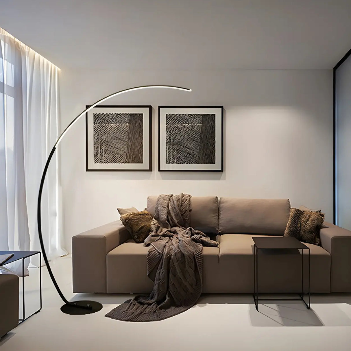 Contemporary Living Room White Arc LED Floor Lamp Image - 17