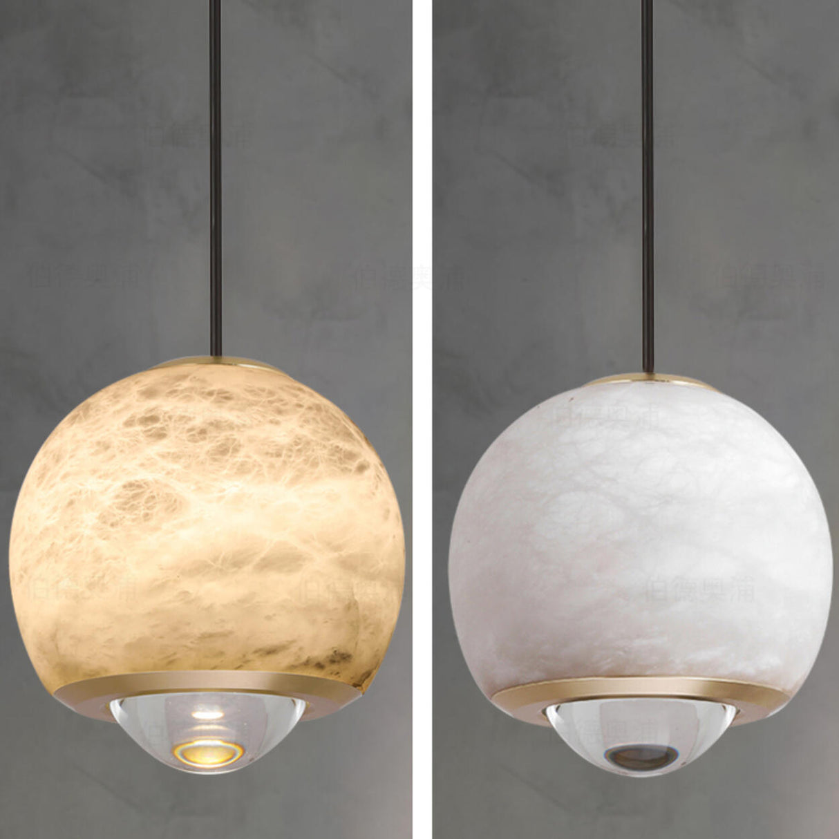 Contemporary Marble Stone Globe Pendant Light Bedroom Image - 7