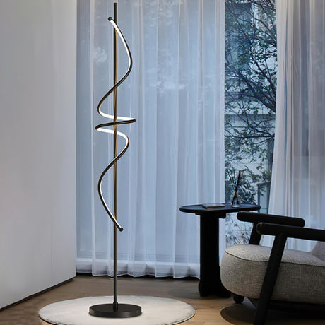 Contemporary Metal Black Spiral LED Floor Lamp Image - 1