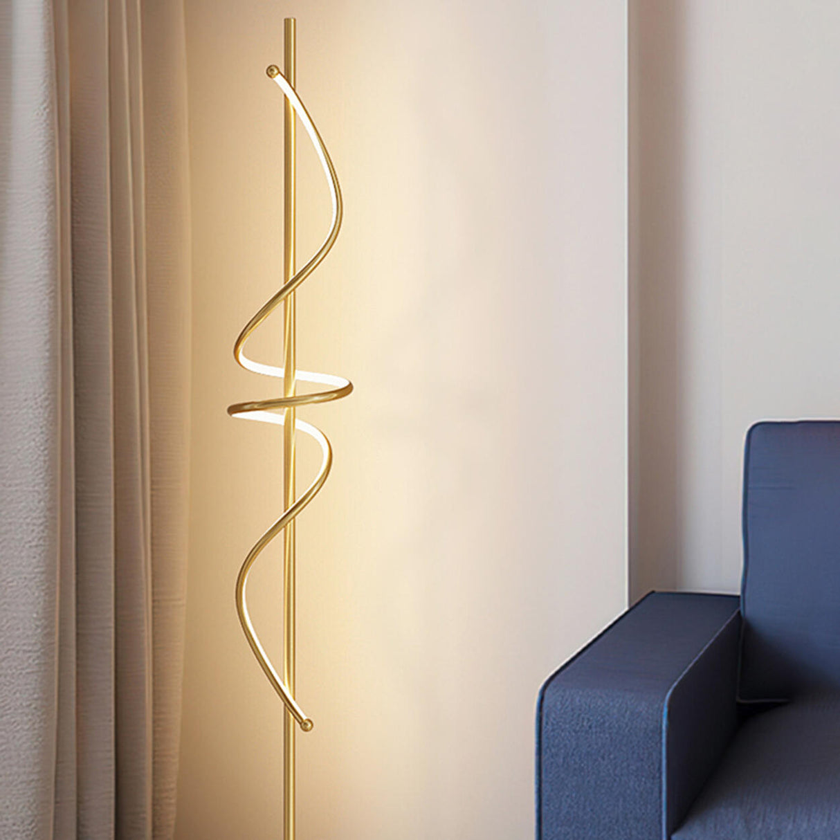 Contemporary Metal Black Spiral LED Floor Lamp Image - 2