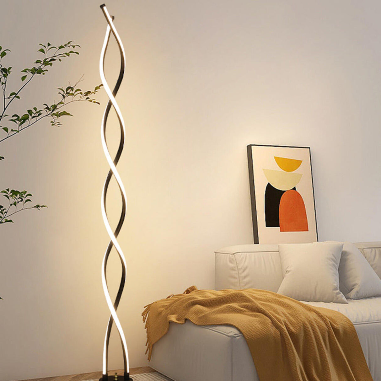 Contemporary Metal Black Spiral LED Floor Lamp Image - 3