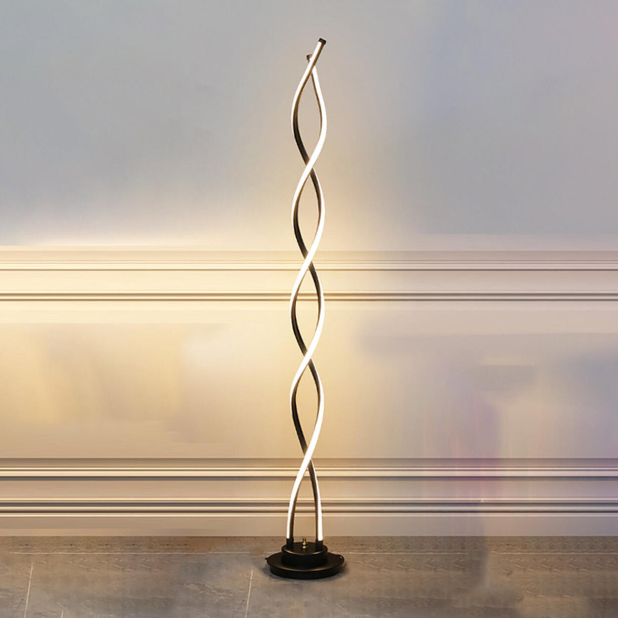 Contemporary Metal Black Spiral LED Floor Lamp Image - 6