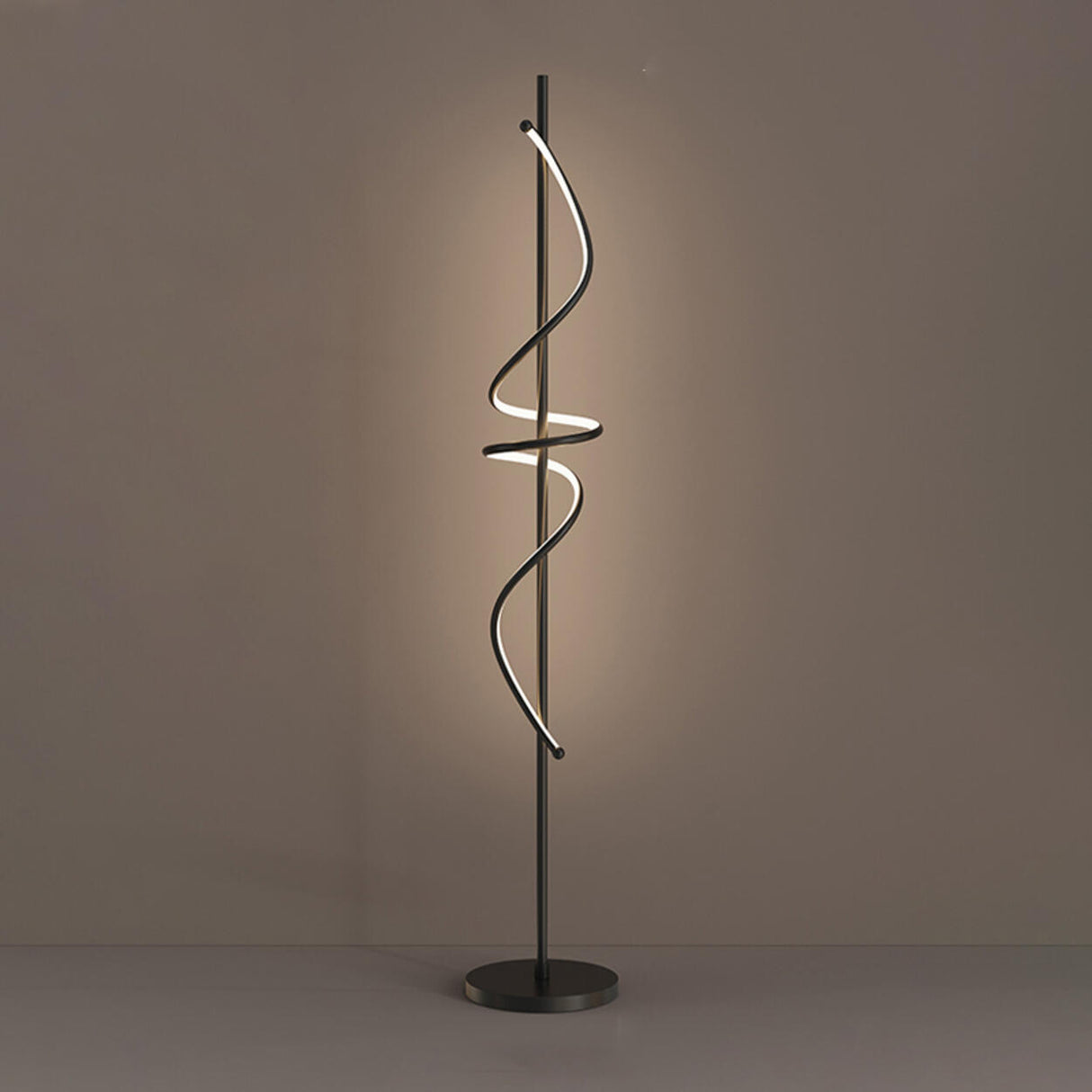 Contemporary Metal Black Spiral LED Floor Lamp Image - 9