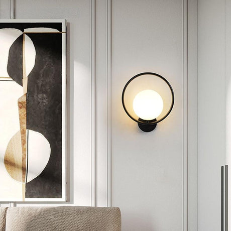 Contemporary Metal Ring and Globe LED Wall Sconce Image - 1