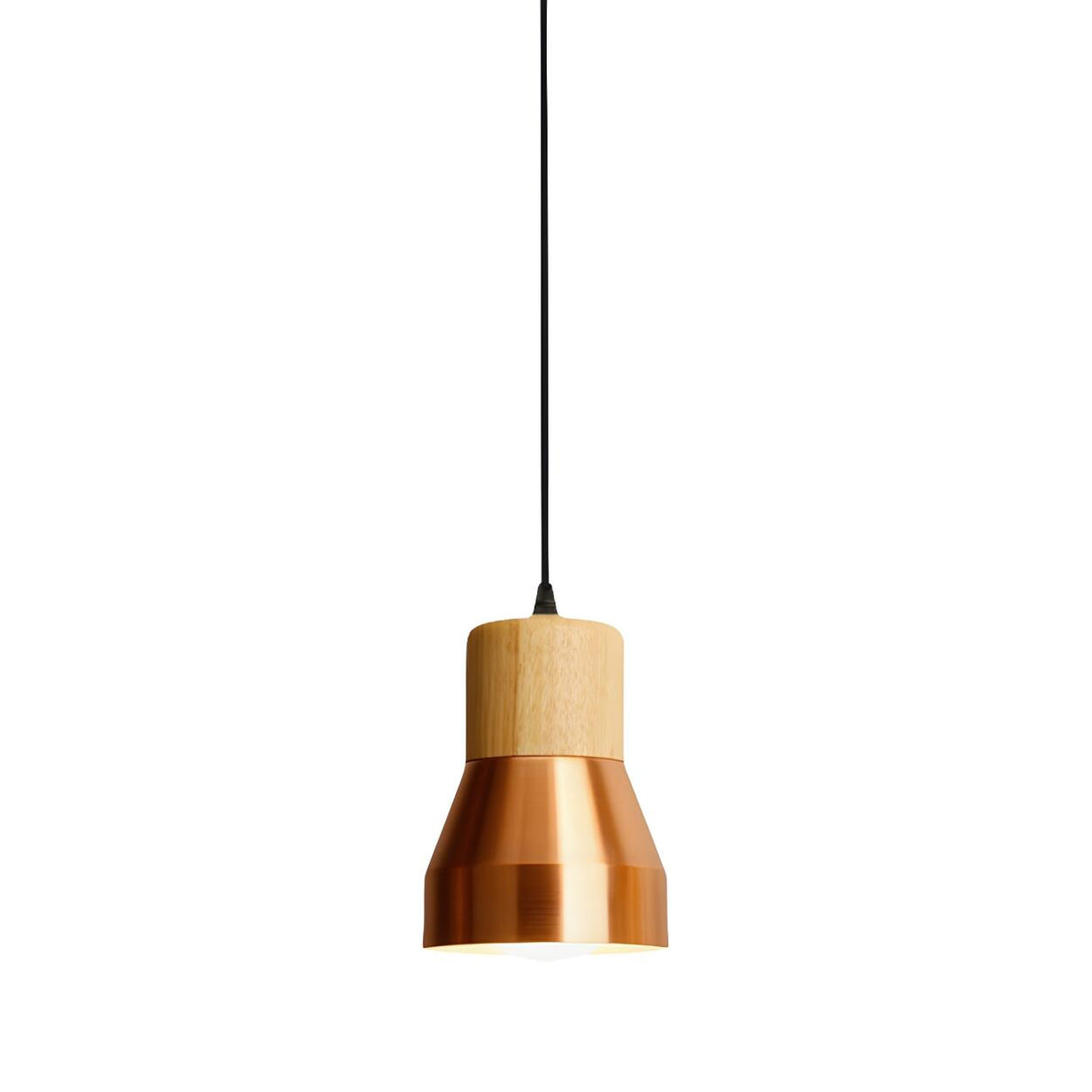 Contemporary Mini Copper Conical Wood Hotel Pendant Light Image - 3