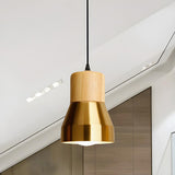 Contemporary Mini Copper Conical Wood Hotel Pendant Light Image - 4